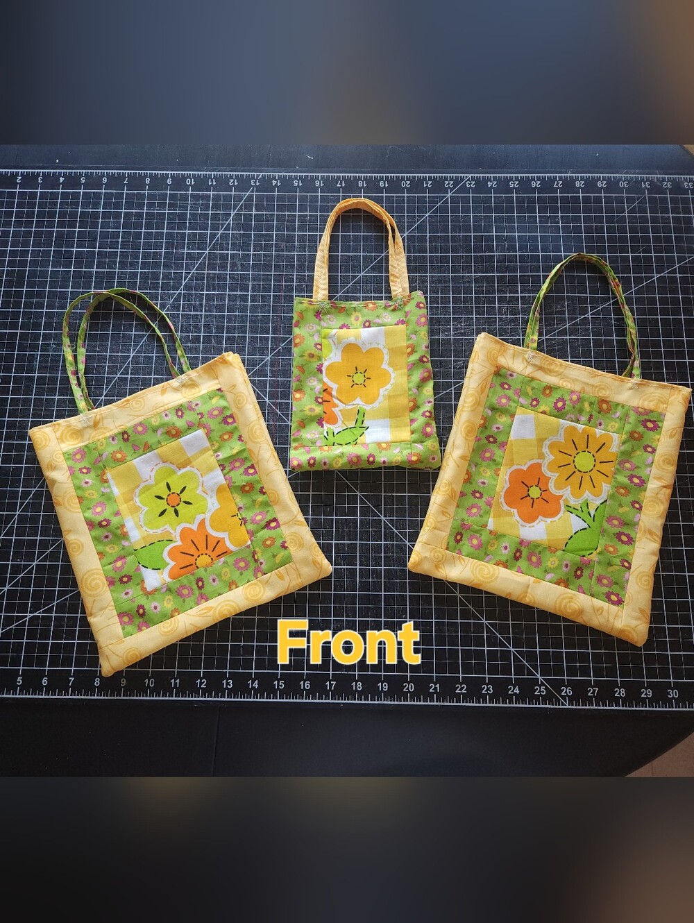 Yellow and Green Floral Patchwork Tote Bag - Handmade Women's Bag